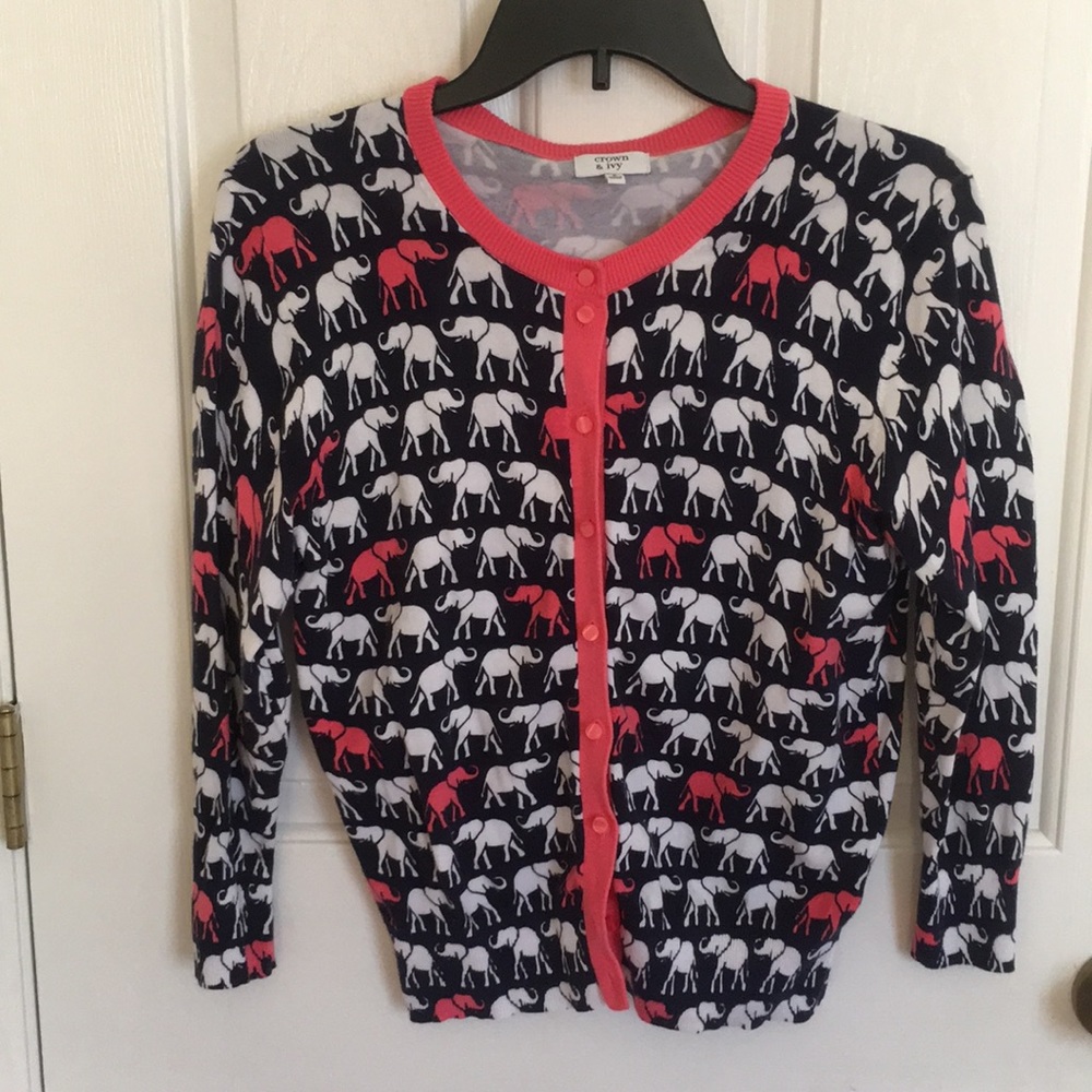 Pink and blue elephant 3/4 cardigan